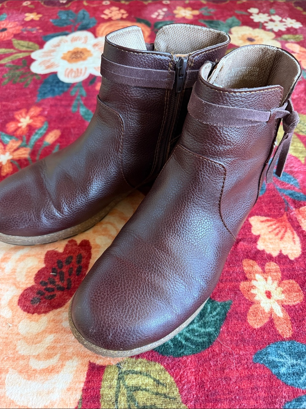 Women's b.o.c. Chestnut Brown Ankle Booties with Side Zip and Tie Accent